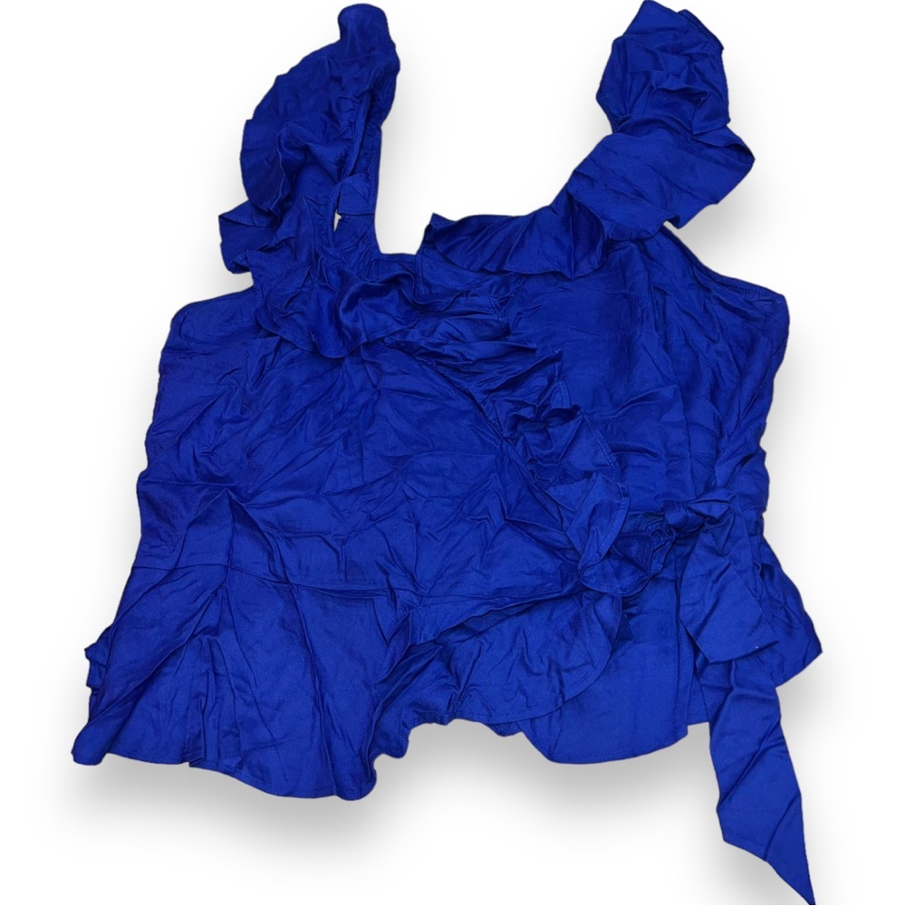NEW Sofia by Sofia Vergara Blue Ruffle Side Tie Up Blouse Women’s Plus Size 3X
